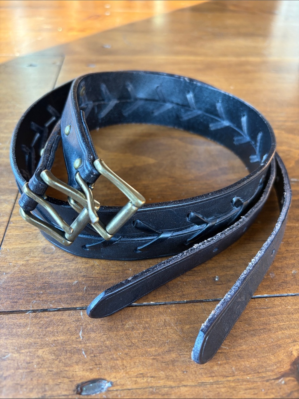 Ralph Lauren Black Braided Double Buckle Belt Sz L